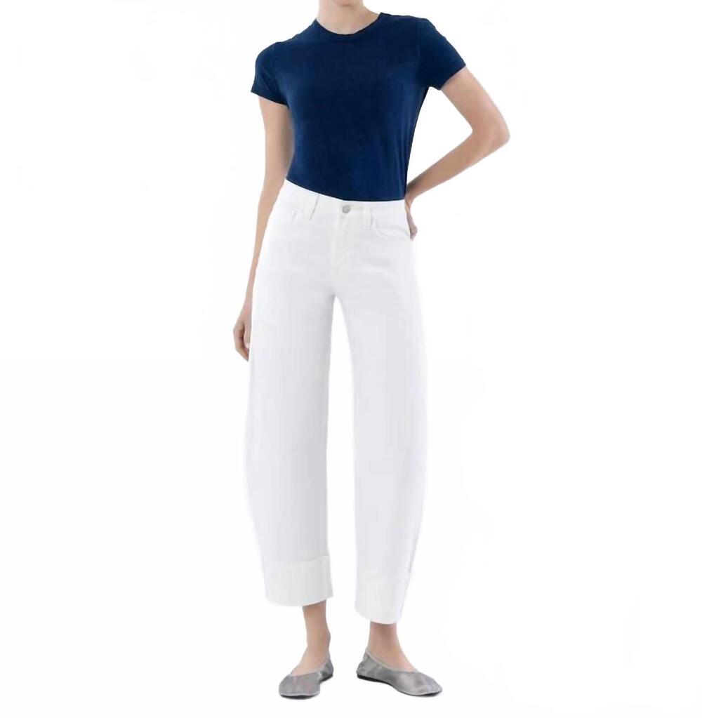 NEW FLYING MONKEY cuffed crop barrel leg jeans in optic white
